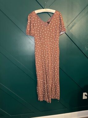 Ann Taylor Rust Polka Dot V-Neck Jumpsuit
